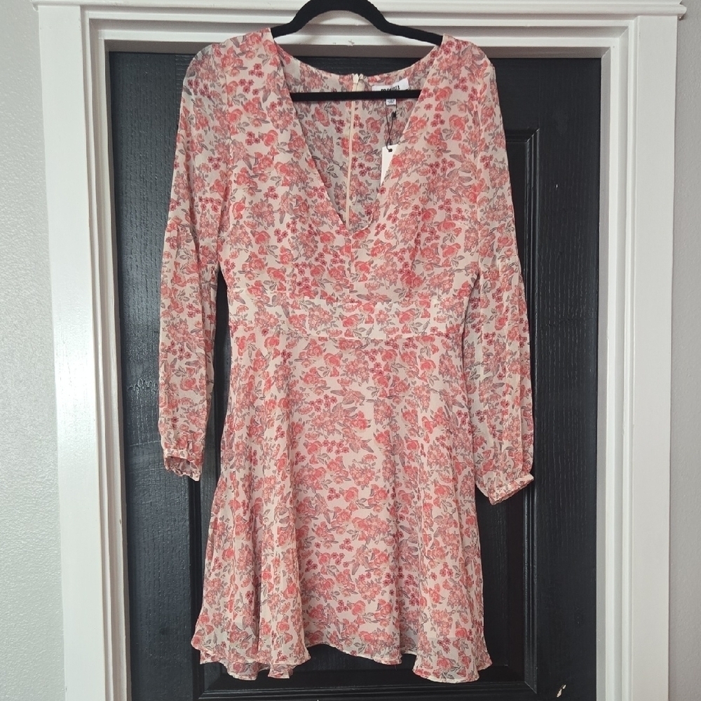 NWT BB Dakota Pink Floral Long Sleeve Fit & Flare Dress Size 4